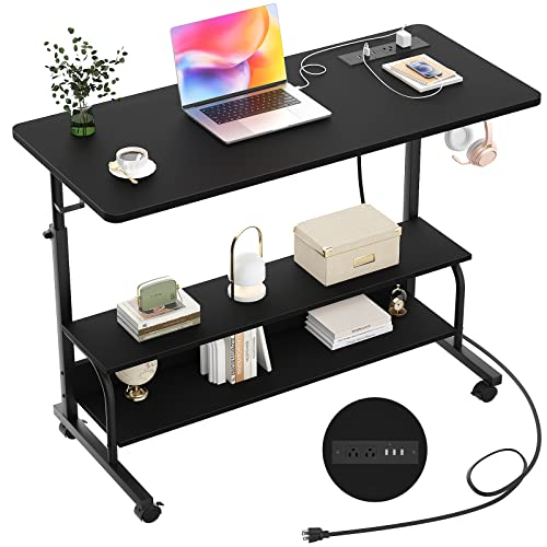 Armocity 39" Rolling Standing Desk with Charging Station for Couch Bed - color: Black, size: 39''