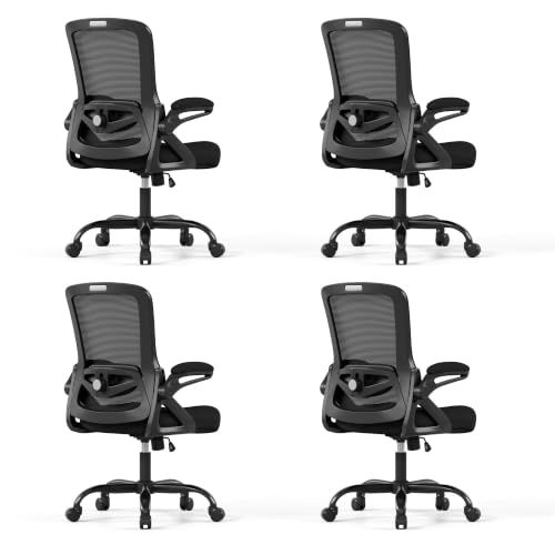 Ergonomic Office Chair Desk Chair with Adjustable Lumbar Support - color: 4pcs Black