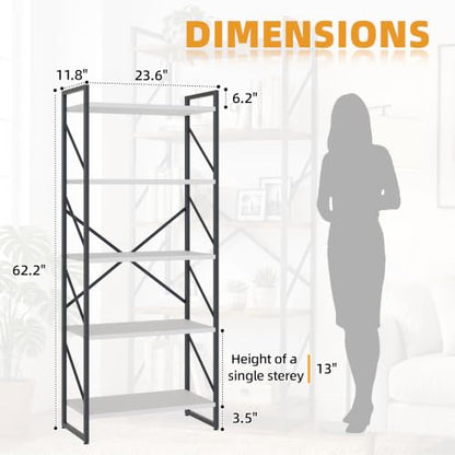 JAMFLY 5 Tiers Bookshelf, Classically Tall Bookcase Shelf,Industrial Book Rack,Modern Book Holder in Bedroom/Living Room/Home/Office, Ivory - color: Ivory