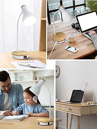 LALISU Metal Desk Lamp Wireless Charging Table Lamp Touch Reading Lights - color: White