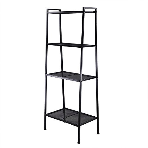 Azadx Ladder Shelf Bookcase, 4-Tier Multipurpose Iron Widen Ladder Bookshelf Plant Storage Organizer Rack, Shelf Display Rack for Home or Office Use (Black) - color: Black