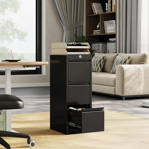 3 Drawer File Cabinet with Lock, Vertical Filing Storage Cabinet, Metal Filing Cabinets, Steel Lockable Storage Cabinets for Home Office, Legal/Letter Size File - size: 3 Drawer