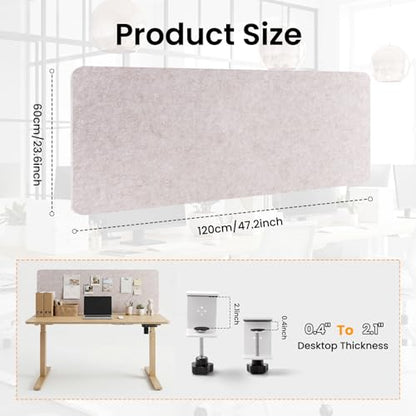 Felt Desk Divider, Clamp-On Privacy Panel, 24 x 48 Inch, Oatmeal - color: Oatmeal, size: 24×48 in