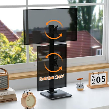 Suptek Dual Monitor Stand with Base for Two 13-36" Screen | Vertical Stack Screen, Free-Standing Monitor Riser, Swivel, Tilt, Height Adjustable - size: 13-36in(dual)