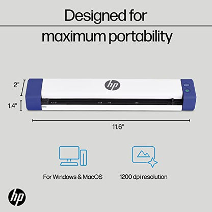 HP Small USB Document & Photo Scanner for Portable 1-Sided Sheetfed Digital Scanning, Model HPPS100, for Home, Office & Business, PC and Mac Compatible, HP WorkScan Software Included | Bag-Ready for Home, Office & Travel, 15 ppm for Small-Medium Batches,