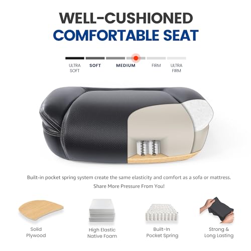 Ergonomic Mid-Back Premium Faux Leather Adjustable Drafting Chair with Multi-Function Arms and Foot Ring, Standing-Desk Matched Tall Swivel Computer Office Stool, Black