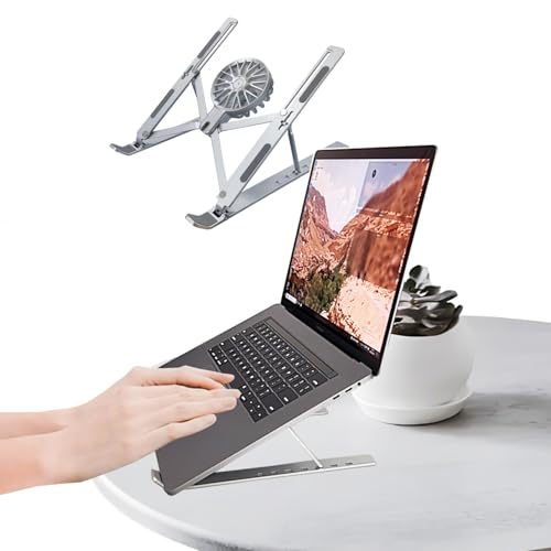 Portable Laptop Stand with Cooling Fan, Ergonomic Aluminum Tablet Mount Stand, Detachable Computer Riser Notebook Holder Stand Compatible with MacBook, Dell, Lenovo More 10-15.6" Laptops-Silver - color: Fan_Silver, size: for 10"-15.6" Laptop