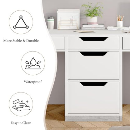MaverickFurni 78" Two Person Desk with 5 Drawer, Long Desk with File Drawer | Double Desk for 2 People, 2 Person Desk Writing Table for Home Office, Long Computer Desk with Storage, White - color: Farmhouse White