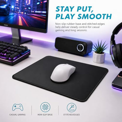 Mouse Pad 11 x 8.7 in, Smooth & Stable Mousepad with Stitched Edges and Non-Slip Base, Smooth Cloth Surface Computer Black Mouse Pad. Clean Desk Essential for Work, Study & Home Office - color: Black - Standard - 1 Pack