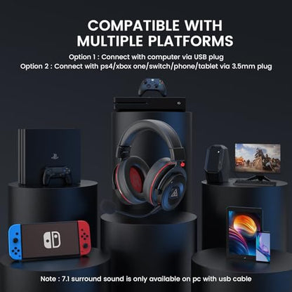 EKSA E900 Pro USB Gaming Headset for PC - Computer Headset with Detachable Noise Cancelling Mic, 7.1 Surround Sound, 50MM Driver - Headphones with Microphone for PS4/PS5, Xbox One, Laptop, Office | Computer Headset with Detachable Noise Cancelling Mic, He