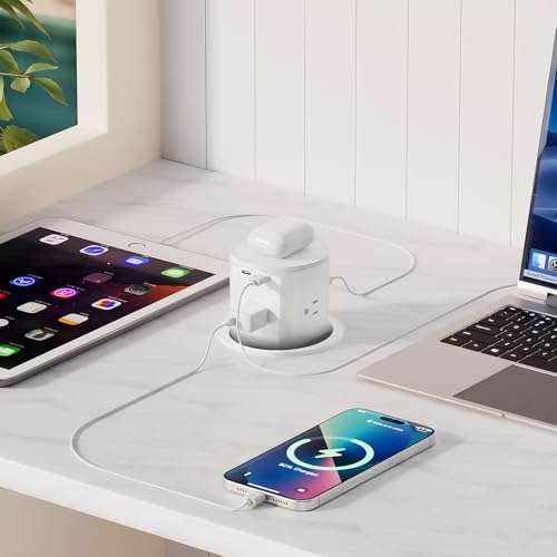 Pop Up Countertop Outlet with 15W Wireless Charger,Pop up Outlet,Max 20W USB Power Delivery,Free 3.94"（100mm） Hole Opener,Pop Up Electrical Outlet with 4 Outlets 15A, 2 USB Ports for Home Office.