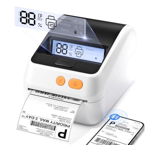 Phomemo Shipping Label Printer with Screen and Built-in Label Bin - color: White