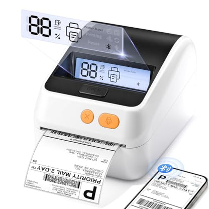 Phomemo Shipping Label Printer with Screen and Built-in Label Bin - color: White