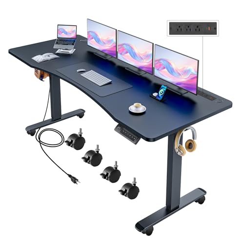 Electric Standing Desk with Wheels, 63'' x 24'' Standing Desk Adjustable Height with Charging Station, 2 USB Ports, 3 Power Outlets, 4 Caster, 27''-46'' Lifting Range Stand up Desk(Black)