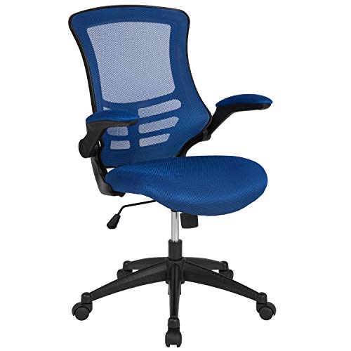 Flash Furniture Kelista Mid-Back Blue Mesh Swivel Ergonomic Task Office Chair with Flip-Up Arms - color: Blue Mesh, size: Set of 1