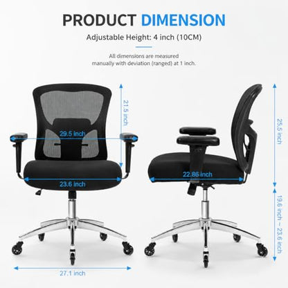 Big and Tall Office Chair 600lbs, Heavy Duty Ergonomic Mesh Chair, Computer Executive Desk Chair with Wide Thick Seat, Adjustable Armrests, Lumbar Support (Black, 600LBS) - size: 600LBS