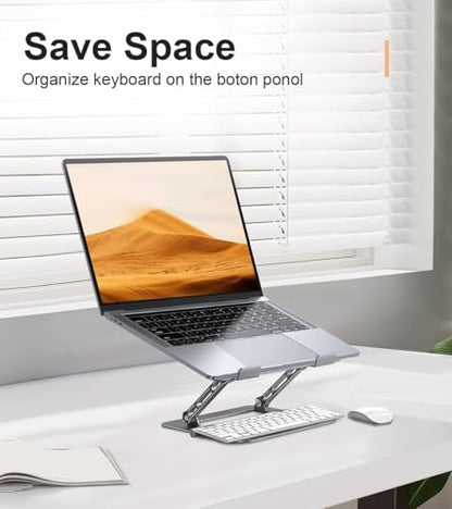 Aoviho Adjustable Laptop Stand for Desk,Portable Laptop Stand Holder and Riser,Foldable Aluminum Notebook Computer Stands for MacBook Air Pro HP Lenovo Dell Samsung Chromebook, 10-15.6 inch, Grey - color: Grey