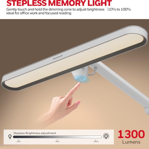 Honeywell 05B02 LED Desk Lamp with Clamp, Task Lamp for Home Office | Sunturalux Natural Daylight, CRI≥97 1300LM 4000K, RG0 Low Blue Light, Flicker-Free, Full Metal Clip On Lamp for Study Work