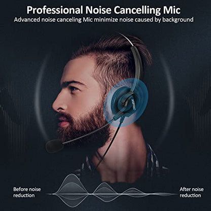 AGPTEK® Hands-Free Call Center Noise Cancelling Corded Monaural Headset Headphone for Desk Telephone with 4-Pin RJ9 Crystal Head (Pack of 3) - size: Monaural Headset (Pack of 3)