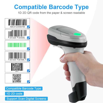 Barcode Scanner Wireless, Bluetooth Barcode Reader with Stand 3 in 1 Bluetooth & 2.4G Wireless & USB Wired Connection 1D&2D&QR&PDF417 Data Matrix Handheld Bar Code Scanners - size: 2D-2209WT-Wireless