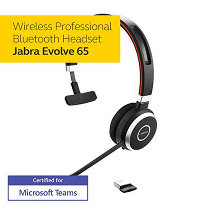 Jabra Evolve 65 MS Teams Wireless Headset, Mono – Includes Link 370 USB Adapter – Bluetooth Headset with Industry-Leading Wireless Performance, Advanced Noise-Cancelling Microphone, All Day Battery - size: Single-ear, USB-A Dongle, style: Teams Certified