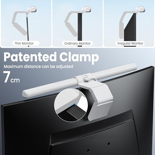 Quntis Monitor Light Bar Pro White, Eye-Care No Glare USB Computer Lamp, Stepless Dimming & Auto-Dimming Brightness, Dual Control, Modern Aesthetic Space Saving Desk Accessories Office Gaming Reading - style: ‎ScreenLinear Pro White