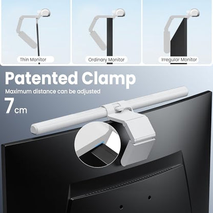Quntis Monitor Light Bar Pro White, Eye-Care No Glare USB Computer Lamp, Stepless Dimming & Auto-Dimming Brightness, Dual Control, Modern Aesthetic Space Saving Desk Accessories Office Gaming Reading - style: ‎ScreenLinear Pro White