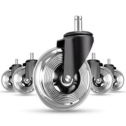 Office Chair Wheels Set of 5 – 3 Inch Roller Blade Wheels Office Chairs, Office Chair casters Desk & Gaming Chair – Quiet for Carpet, Hardwood & Wood Floors - Not for IKEA