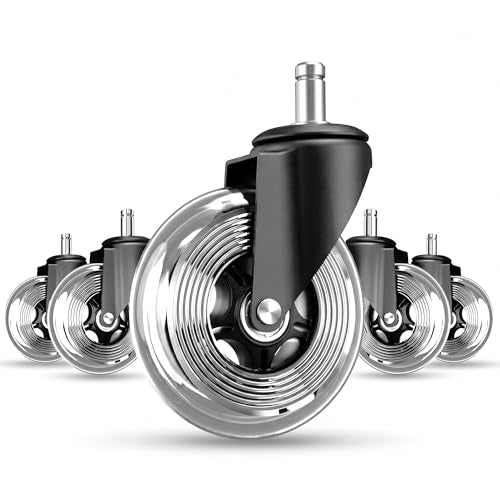 Office Chair Wheels Set of 5 – 3 Inch Roller Blade Wheels Office Chairs, Office Chair casters Desk & Gaming Chair – Quiet for Carpet, Hardwood & Wood Floors - Not for IKEA
