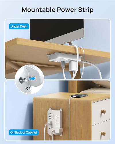 TROND 360° Rotating Power Strip, 1300J Surge Protector, 5ft, White - color: White, size: 5ft, style: 5 Outlets - with Rotating Plug