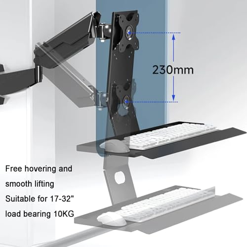 Monitor Wall Mount with Keyboard Tray, Sit-Stand Single Monitor Workstation with Gas Spring Arm, Foldable Typing Platform, Adjustable Height and Angle, Max Load 10 Kg (45cm) - size: 45cm