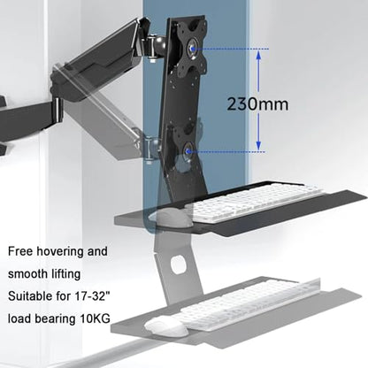 Monitor Wall Mount with Keyboard Tray, Sit-Stand Single Monitor Workstation with Gas Spring Arm, Foldable Typing Platform, Adjustable Height and Angle, Max Load 10 Kg (45cm) - size: 45cm