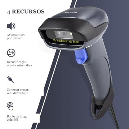 NETUM 2D Barcode Scanner with Stand, Wired QR Code Reader - M5S | Plug and Play, Automatic Imager Barcode Reader, Handheld Scanner Gun with USB Cable for Laptops, Computers, Cashier, POS - size: 2D -M5S