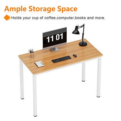 Need Small Teak Computer Desk, 39.4 Inch Sturdy Writing Desk, Compact | White Metal Frame, Teens Study Table, Home Office Desk, Adjustable Feet, Water-Resistant, Dorms & Bedrooms, Easy Assembly - color: Teak & White, size: 39.4 inches