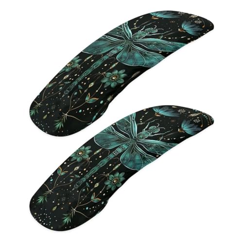 Office Chair Armrest Covers Set of 2, Dragonfly Flower Print Chair Arm Covers, Removable Office Chair Covers Stretchy Armrest Covers, Home Decorations - color: Black and Green - Dragonfly Flower