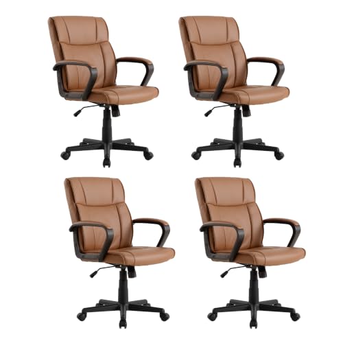 Office Desk Chair Set of 4 Conference Room Chairs Modern Ergonomic Executive Swivel Chair Adjustable Height PU Leather Home Desk Chair with Armrests Comfy Computer Task Chairs with Wheels - color: Brown, size: Set of 4
