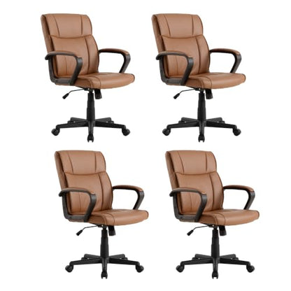 Office Desk Chair Set of 4 Conference Room Chairs Modern Ergonomic Executive Swivel Chair Adjustable Height PU Leather Home Desk Chair with Armrests Comfy Computer Task Chairs with Wheels - color: Brown, size: Set of 4