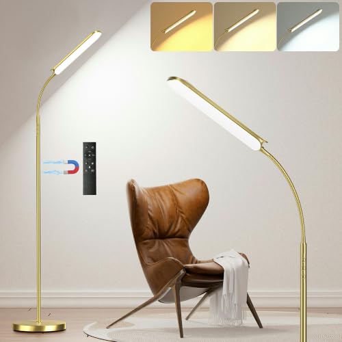 Dimmable LED Floor Lamp, Super Bright Reading Lamps Floor Standing lamp with Remote & Touch Control, Stepless Dimming & 2700K-6500K Color Temperature, for Living Room Bedroom Office, Brassed Gold - color: Brassed Gold