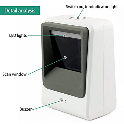2D Barcode Scanner,Symcode Omnidirectional Hands-Free USB Barcode Reader Scanner for Mobile Payment Computer Screen Scan - color: White