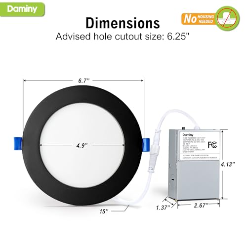 DAMINY 12 Pack 6 Inch LED Recessed Lighting, Canless Wafer Downlight - color: Black, size: 6 Inch