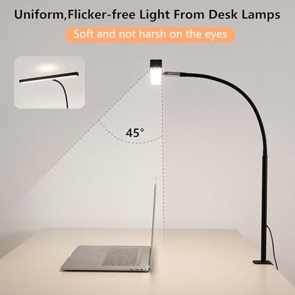 LED Desk Lamp for Office Home, Adjustable Flexible Eye-Caring Desk Light with,5 Modes 10 Brightness Adjustment, USB Adapter Desk Lamp with Clamp-T-B - style: T-Black
