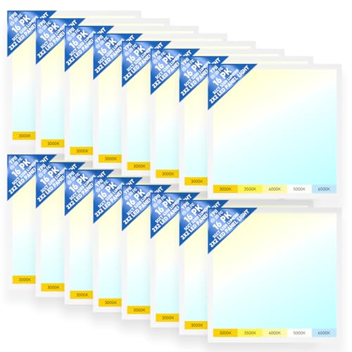 LED Flat Panel Light LED Drop Ceiling Light Fixture, 5 CCT 3000K-6500K Adjustable & 5 Wattage Selectable Recessed Back-Lit Fixture for Office, ETL Listed(16Pack 2x2) - size: 2X2 16Pack