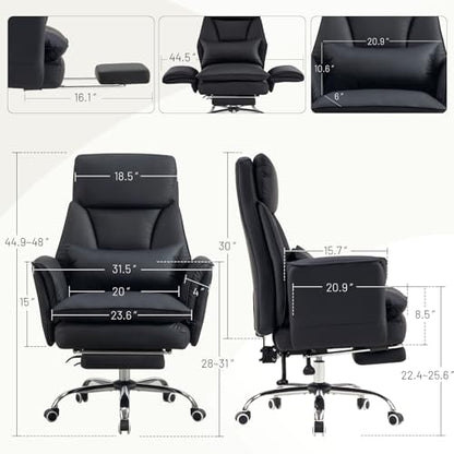 Big and Tall Office Chair, Ergonomic Computer Desk Chair with Footrest, Wide Seat Reclining Gaming Chair, Flip Armrests for Cross Legged Sitting, Heavy Duty Support up to 400LBS, PU, Black - color: Black