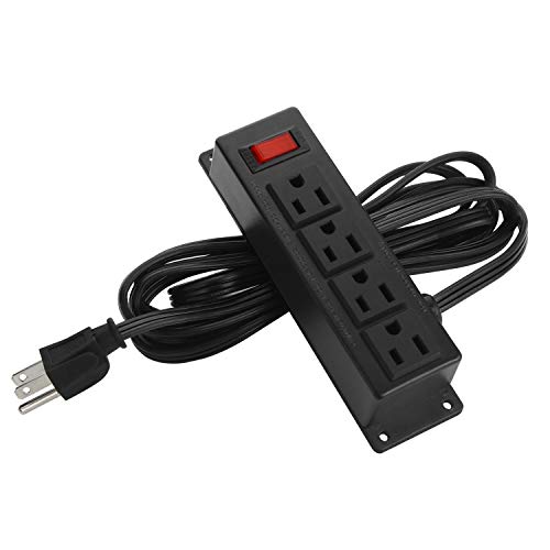 HHSOET Small Power Strip with Switch, Flat Extension Cord, 10Ft, Black, 1 | Multiple Outlets Wall Mount Small Power Strip Under Desk for Workbench, Garage, Warehouse, Office Desk Accessories, Compact - size: 10ft