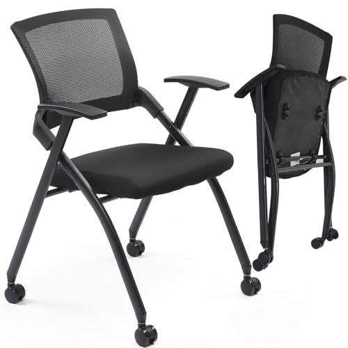 Waiting Room Reception Chairs,1 Pack Stackable Conference Room Chairs with Wheels, Folding Office Chair with Rebound Back, Padded Seat for Guest, Reception, Event, Capacity 350lbs