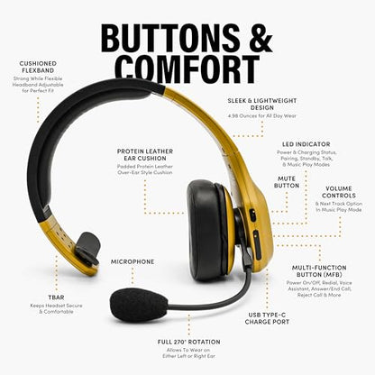 Blue Tiger Storm Gold - Premium Trucker Bluetooth Headset-Wireless Noise Canceling Mono Headset with Mic -High-Fidelity Sound, 30-Hour Talk Time, USB-C Charging - for Truck Drivers, Bluetooth 5.0 - color: Gold, style: Storm Gold