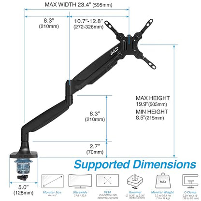 AVLT Single 17"-45" Monitor Arm Desk Mount Premium - Black - color: Black