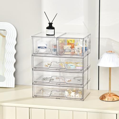4 Pack Stackable Storage Drawers, Clear Acrylic Organizer, Makeup Organizer | with Pull-out Drawer,Pantry Organization for Beauty Supplies,Ideal for Vanity, Bathroom,Cabinet - style: 2 Small+2 Wide
