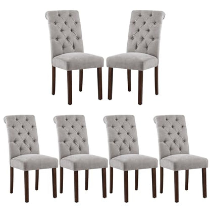 COLAMY Button Tufted Dining Chairs Set of 6, Parsons Upholstered Fabric Dining Room Chair Kitchen Chairs with Wood Legs and Padded Seat, Light Grey - color: Light Grey, size: set of 6