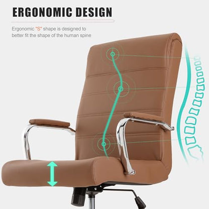 Office Desk Chair,Modern Leather Conference Room Chairs,High Back Home ofiice Chair,Adjustable Height Swivel Executive Computer Chair with Armrest and Padded Seat,Brown - color: Brown